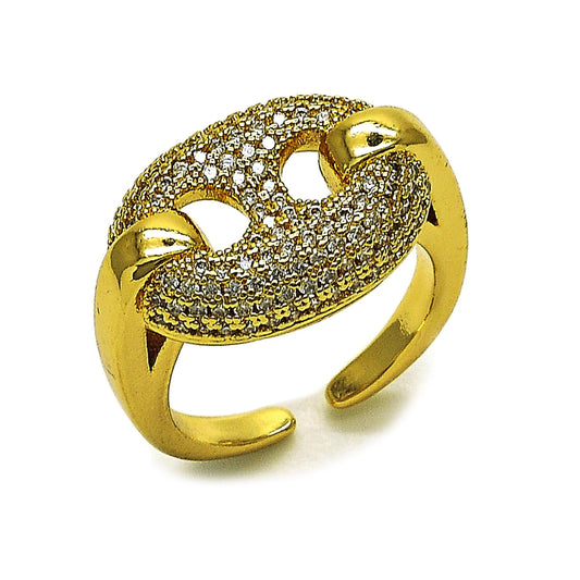 Oro Laminado Multi Stone Ring, Gold Filled Style Puff Mariner Design, with White Micro Pave, Polished, Golden Finish