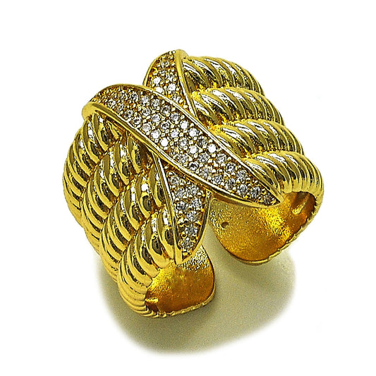 Oro Laminado Multi Stone Ring, Gold Filled Style Twist Design, with White Cubic Zirconia, Polished, Golden Finish