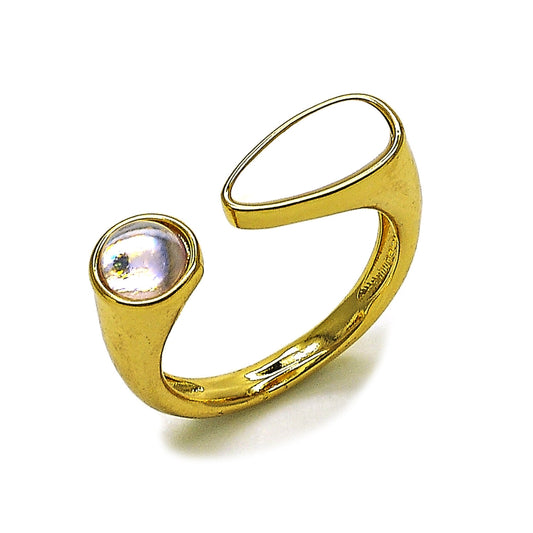 Oro Laminado Multi Stone Ring, Gold Filled Style Horse and Teardrop Design, with Ivory Mother of Pearl and White Cubic Zirconia, Polished, Golden Finish