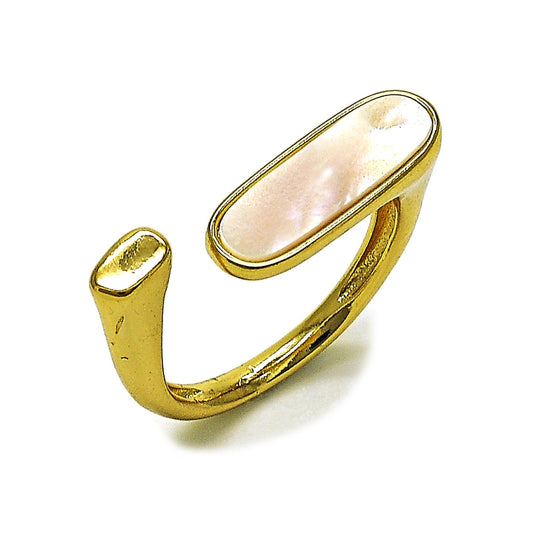 Oro Laminado Multi Stone Ring, Gold Filled Style Horseshoe Design, with Ivory Mother of Pearl, Polished, Golden Finish