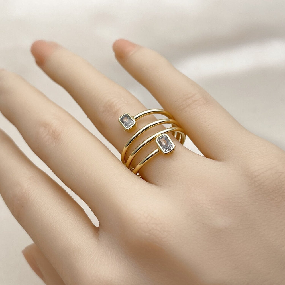 Oro Laminado Multi Stone Ring, Gold Filled Style Baguette Design, with White Cubic Zirconia, Polished, Golden Finish