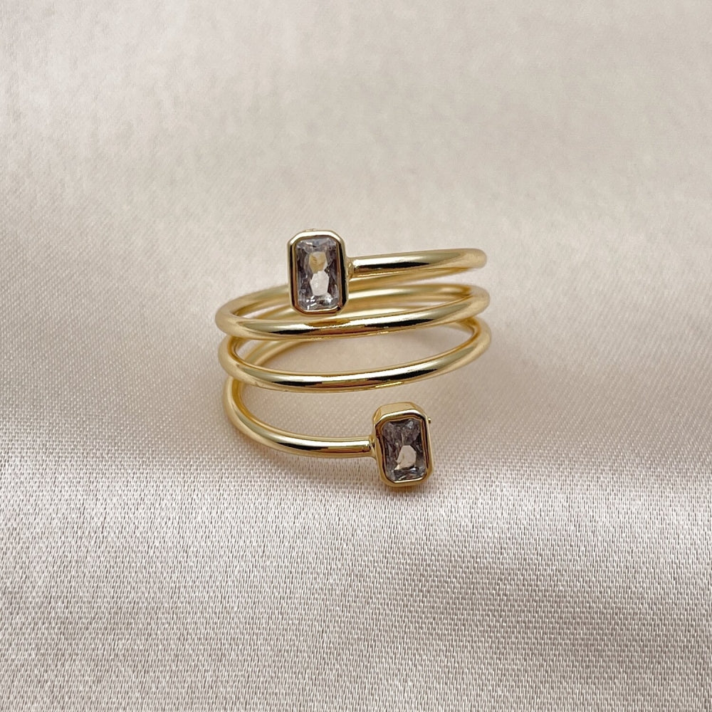 Oro Laminado Multi Stone Ring, Gold Filled Style Baguette Design, with White Cubic Zirconia, Polished, Golden Finish