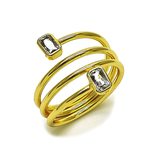 Oro Laminado Multi Stone Ring, Gold Filled Style Baguette Design, with White Cubic Zirconia, Polished, Golden Finish