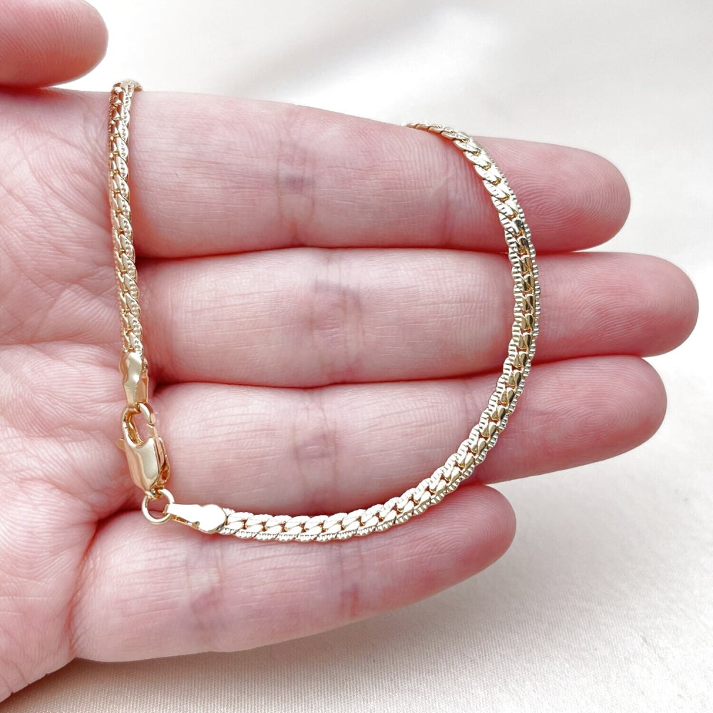 Oro Laminado Basic Necklace, Gold Filled Style Diamond Cutting Finish, Golden Finish
