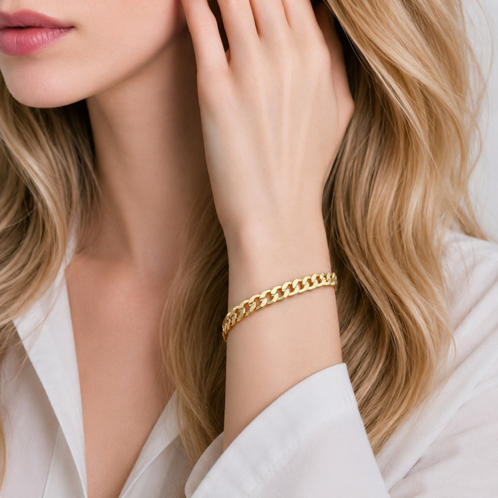 Oro Laminado Basic Bracelet, Gold Filled Style Concave Cuban Design, Polished, Golden Finish