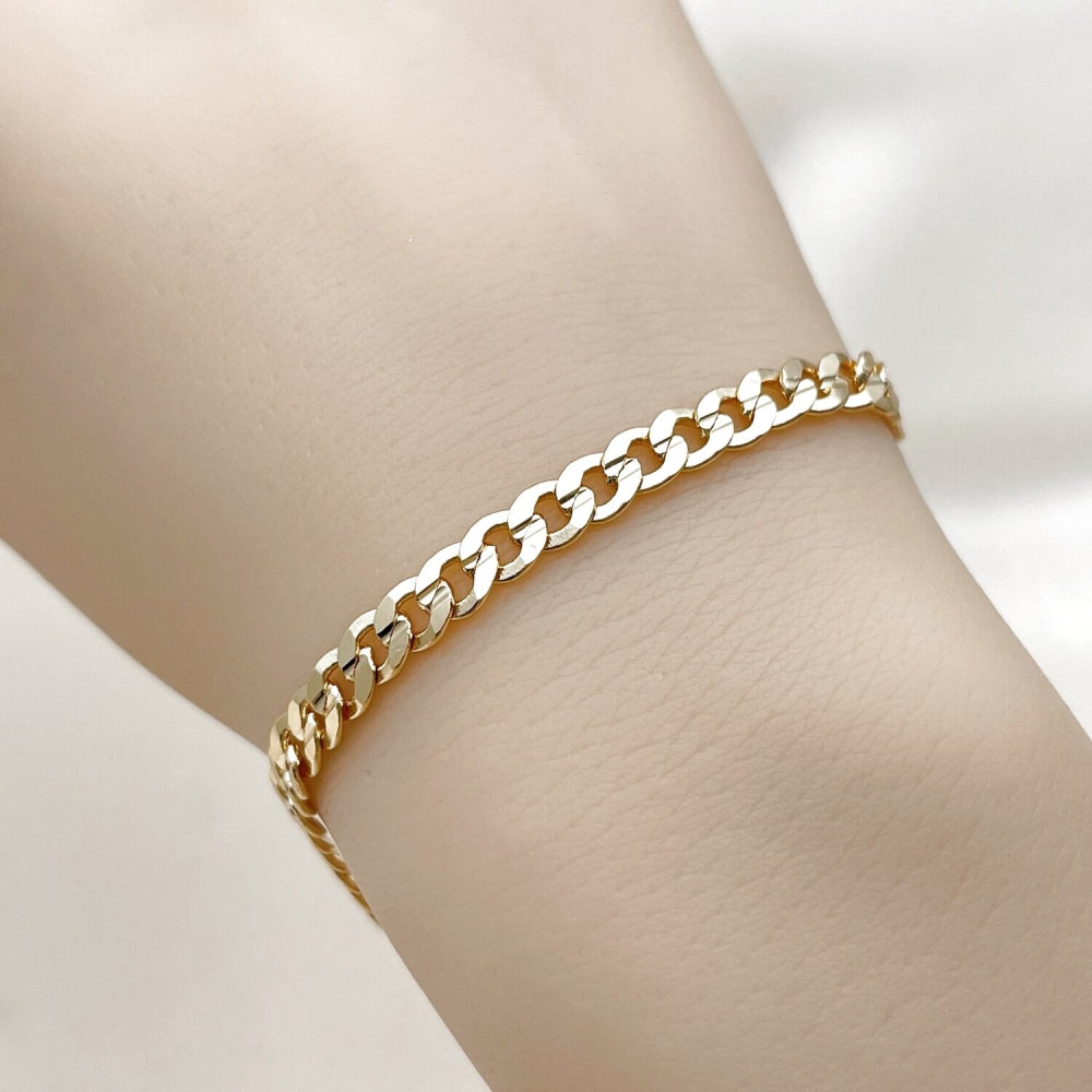 Oro Laminado Basic Bracelet, Gold Filled Style Concave Cuban Design, Polished, Golden Finish