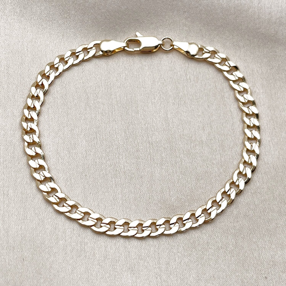 Oro Laminado Basic Bracelet, Gold Filled Style Concave Cuban Design, Polished, Golden Finish