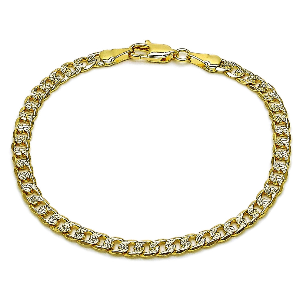 Oro Laminado Basic Bracelet, Gold Filled Style Curb Design, Diamond Cutting Finish, Golden Finish