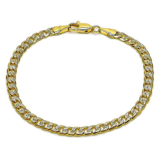 Oro Laminado Basic Bracelet, Gold Filled Style Curb Design, Diamond Cutting Finish, Golden Finish