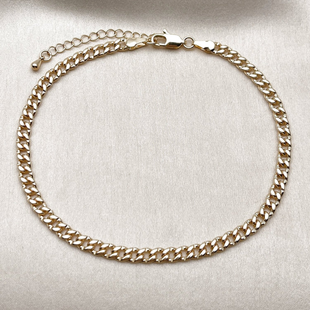 Oro Laminado Basic Anklet, Gold Filled Style Miami Cuban Design, Polished, Golden Finish