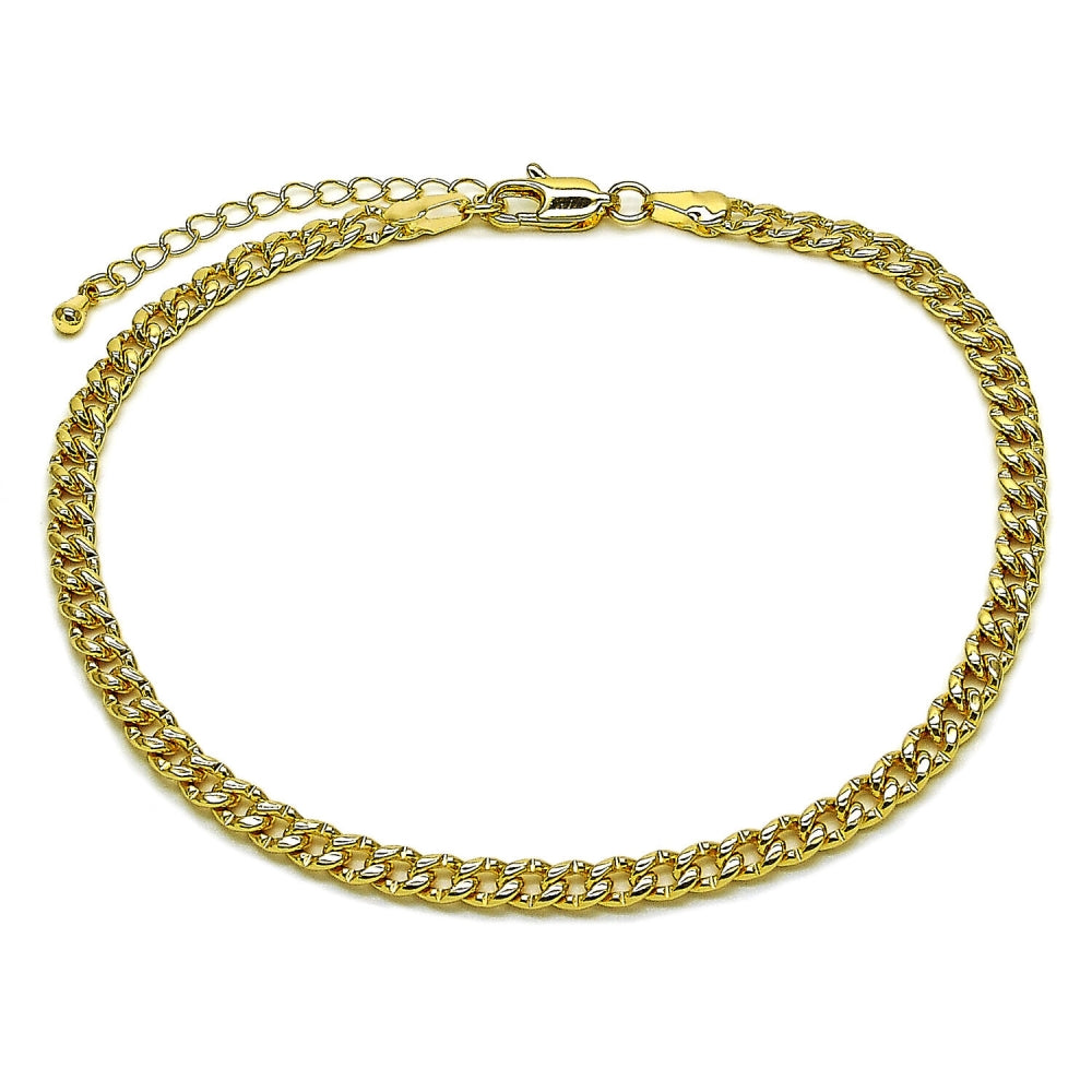 Oro Laminado Basic Anklet, Gold Filled Style Miami Cuban Design, Polished, Golden Finish