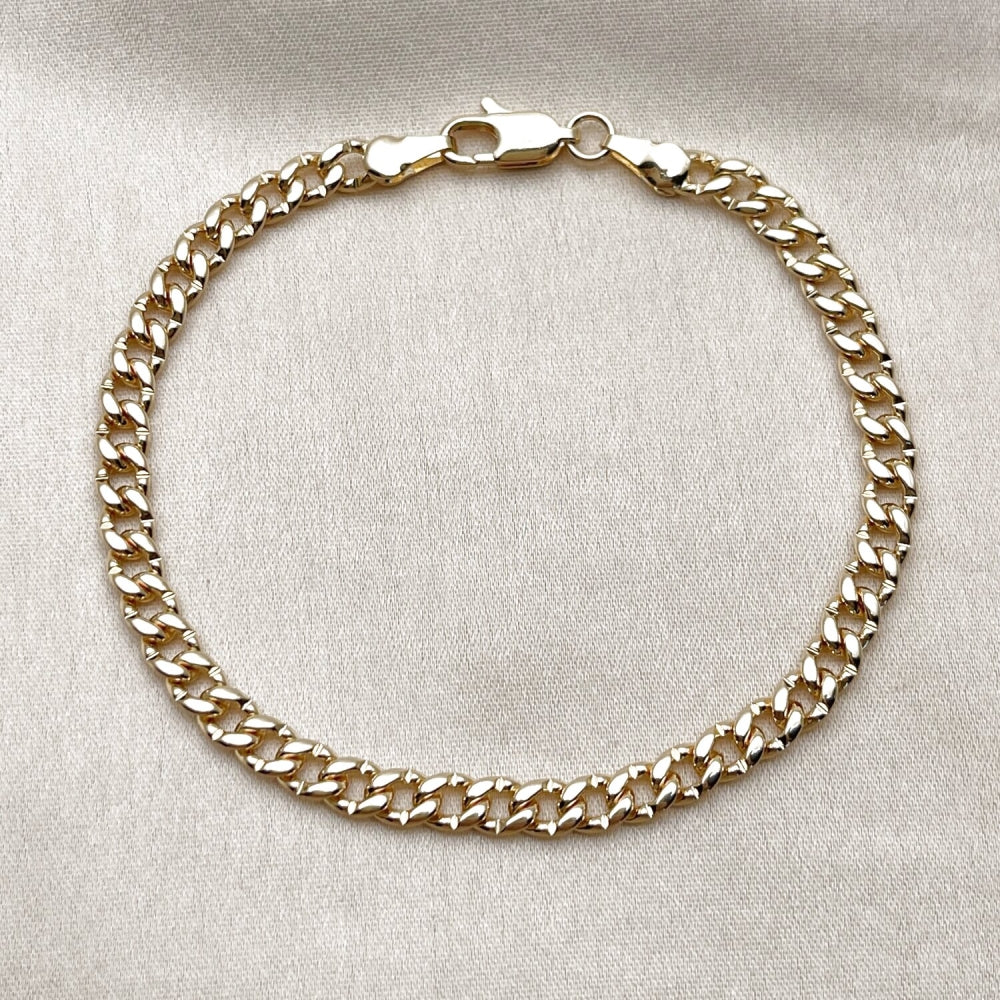 Oro Laminado Basic Bracelet, Gold Filled Style Miami Cuban Design, Polished, Golden Finish