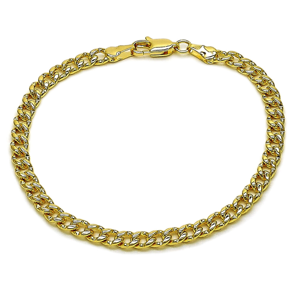 Oro Laminado Basic Bracelet, Gold Filled Style Miami Cuban Design, Polished, Golden Finish
