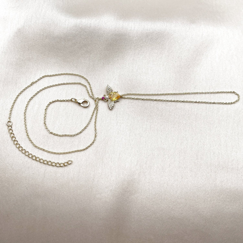 Oro Laminado Fancy Bracelet, Gold Filled Style Bee and Rolo Design, with Golden Cubic Zirconia and White Micro Pave, Polished, Golden Finish