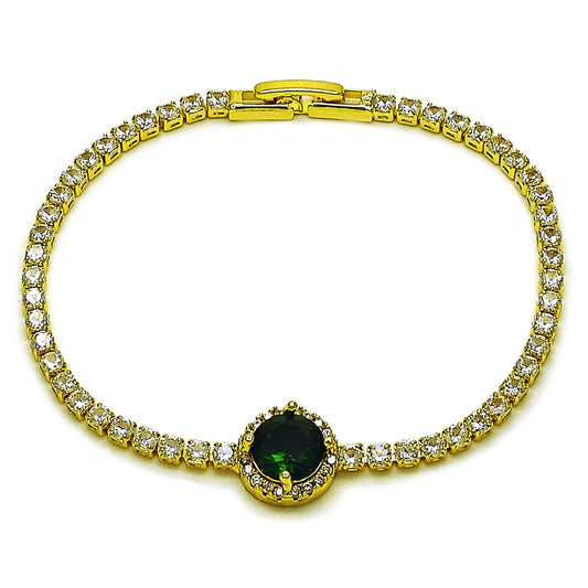 Oro Laminado Fancy Bracelet, Gold Filled Style Cluster Design, with Green and White Cubic Zirconia, Polished, Golden Finish