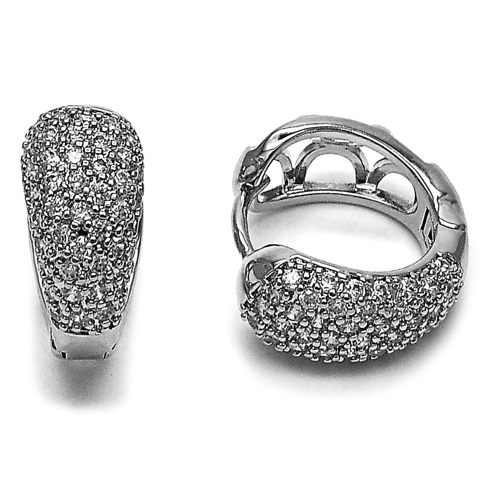 Rhodium Gold Filled Huggie Hoop, Teardrop Design, with White Cubic Zirconia, Polished, Rhodium Finish