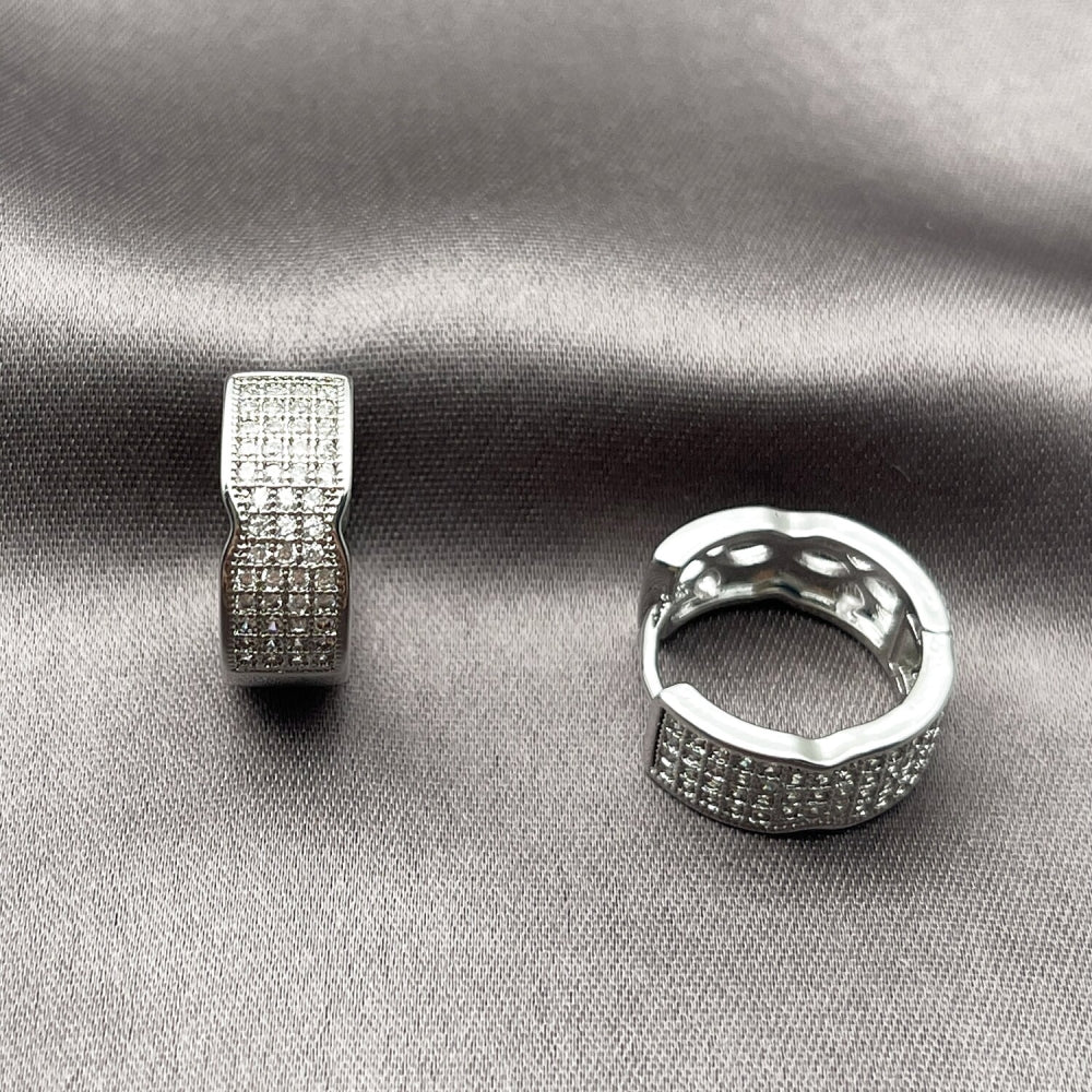Rhodium Gold Filled Huggie Hoop, with White Micro Pave, Polished, Rhodium Finish