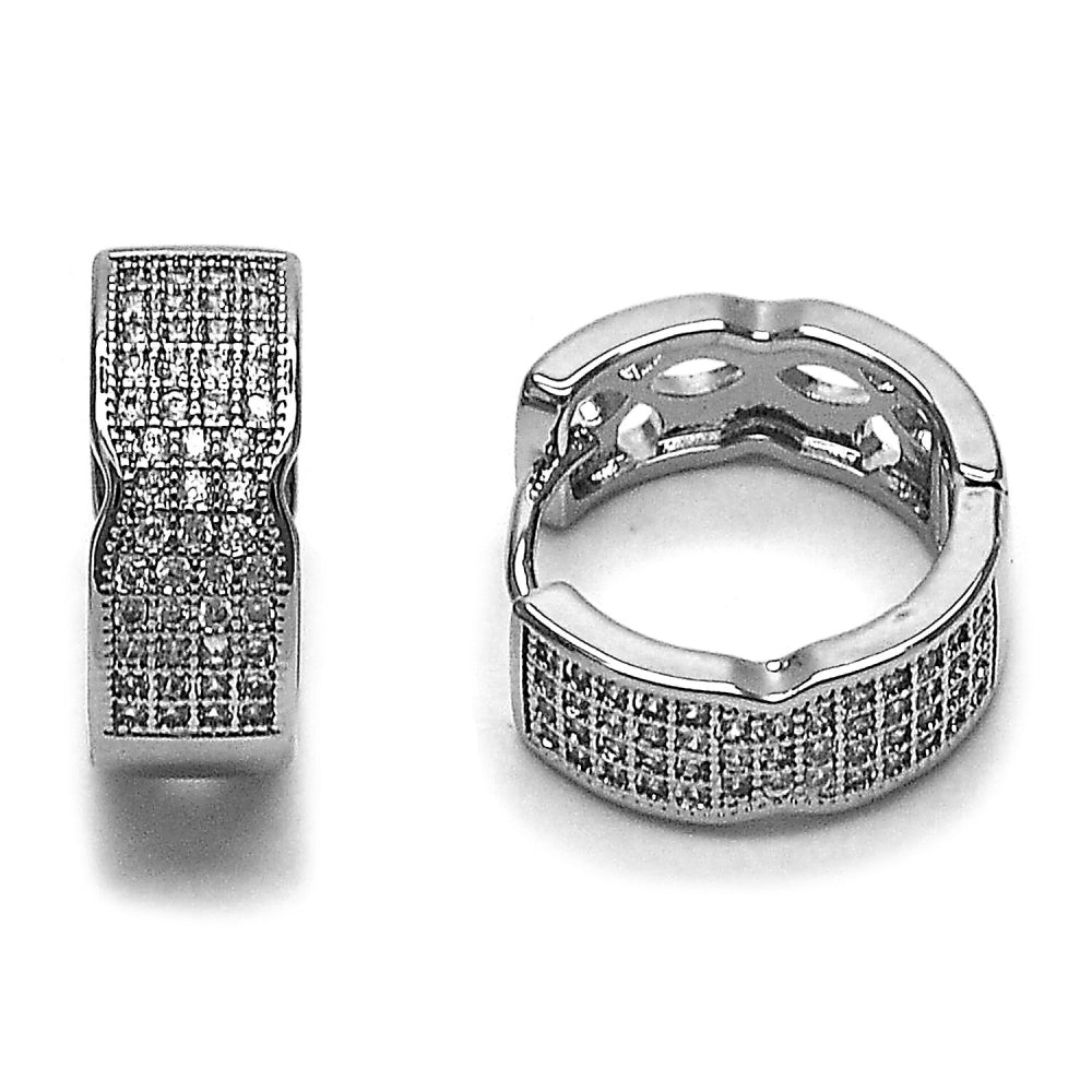 Rhodium Gold Filled Huggie Hoop, with White Micro Pave, Polished, Rhodium Finish