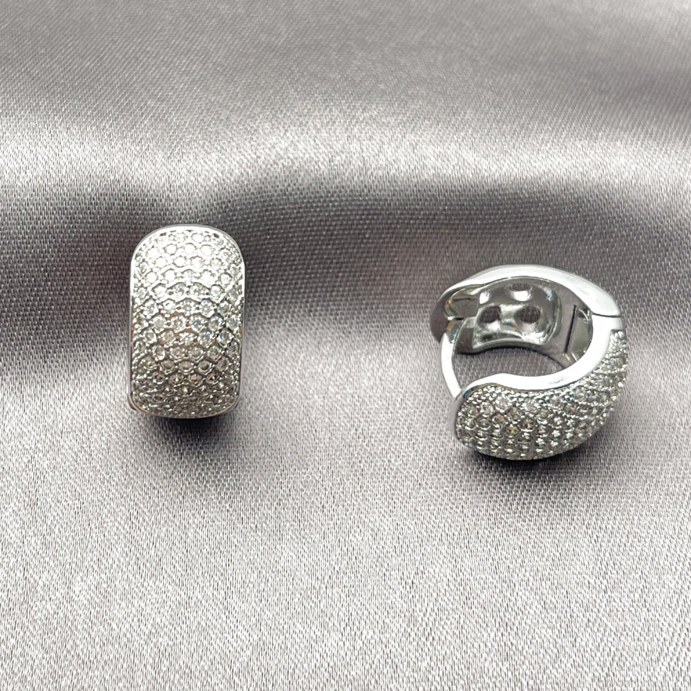 Rhodium Gold Filled Huggie Hoop, with White Micro Pave, Polished, Rhodium Finish