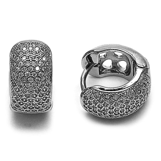 Rhodium Gold Filled Huggie Hoop, with White Micro Pave, Polished, Rhodium Finish