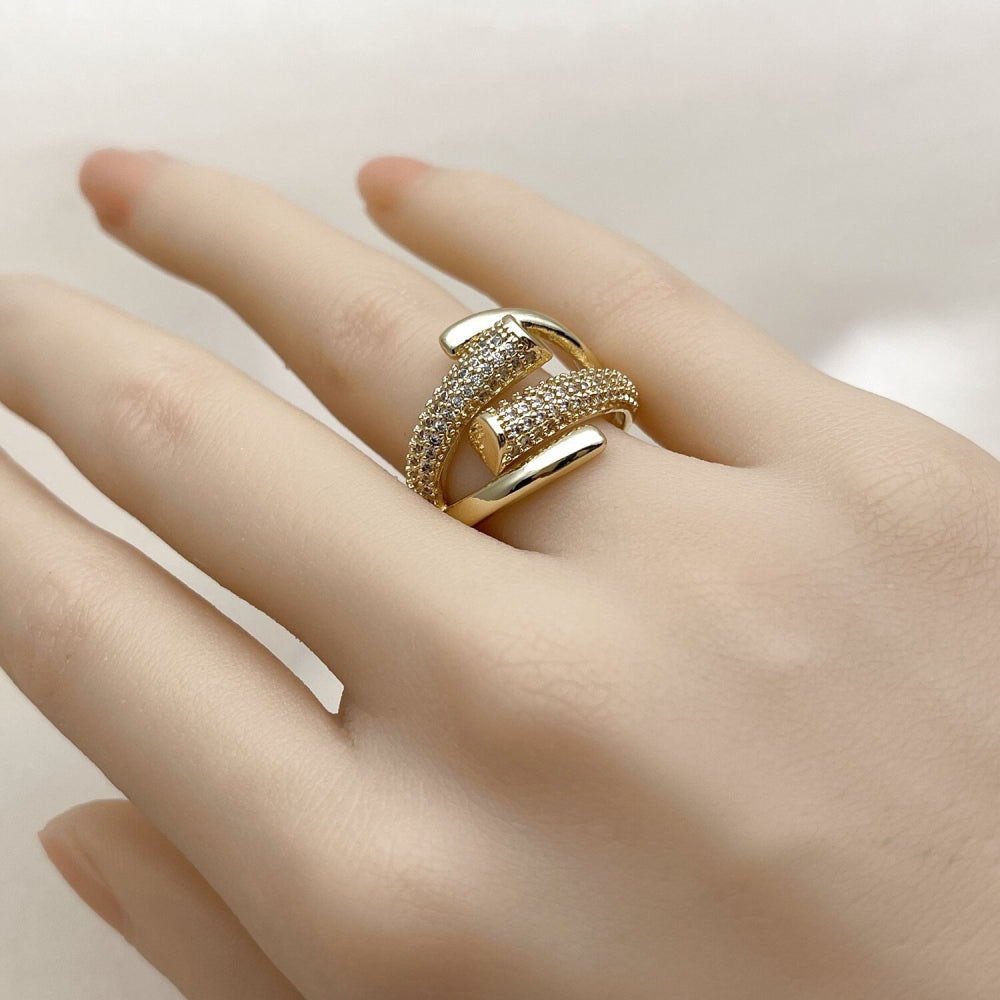 Oro Laminado Multi Stone Ring, Gold Filled Style with White Micro Pave, Polished, Golden Finish
