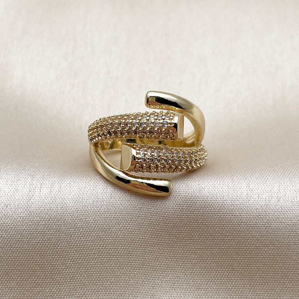 Oro Laminado Multi Stone Ring, Gold Filled Style with White Micro Pave, Polished, Golden Finish