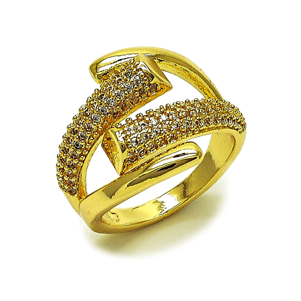 Oro Laminado Multi Stone Ring, Gold Filled Style with White Micro Pave, Polished, Golden Finish