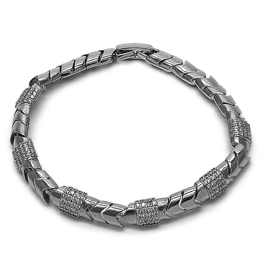 Rhodium Gold Filled Tennis Bracelet, with White Micro Pave, Polished, Rhodium Finish