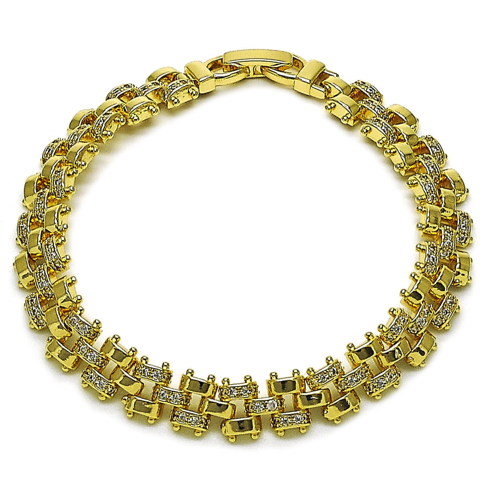 Oro Laminado Tennis Bracelet, Gold Filled Style with White Micro Pave, Polished, Golden Finish