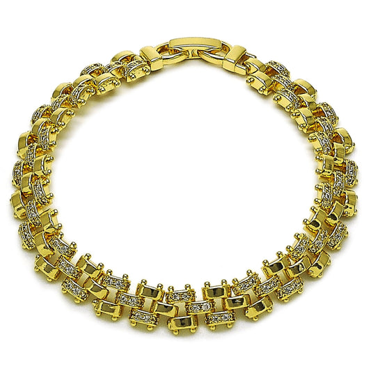 Oro Laminado Tennis Bracelet, Gold Filled Style with White Micro Pave, Polished, Golden Finish
