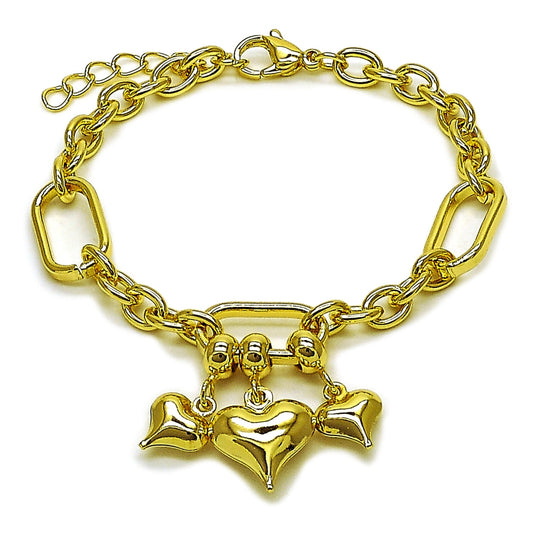 Oro Laminado Fancy Bracelet, Gold Filled Style Heart Design, Polished, Golden Finish